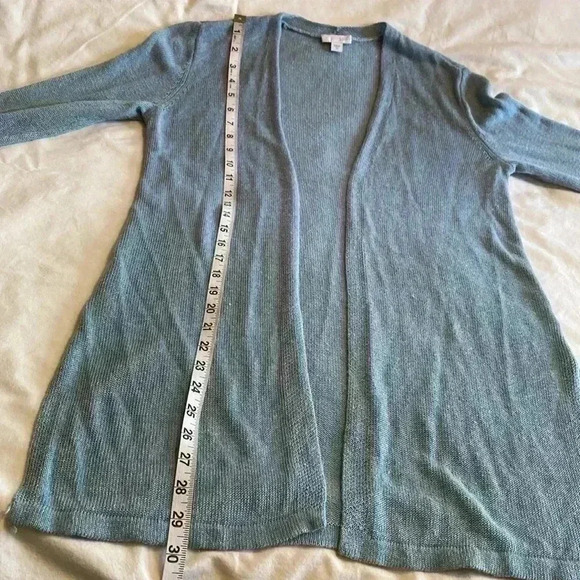 J Jill Linen/Viscose Blend Open Front Cardigan, Size XS in Sea Glass Blue/Green. - Picture 9 of 10